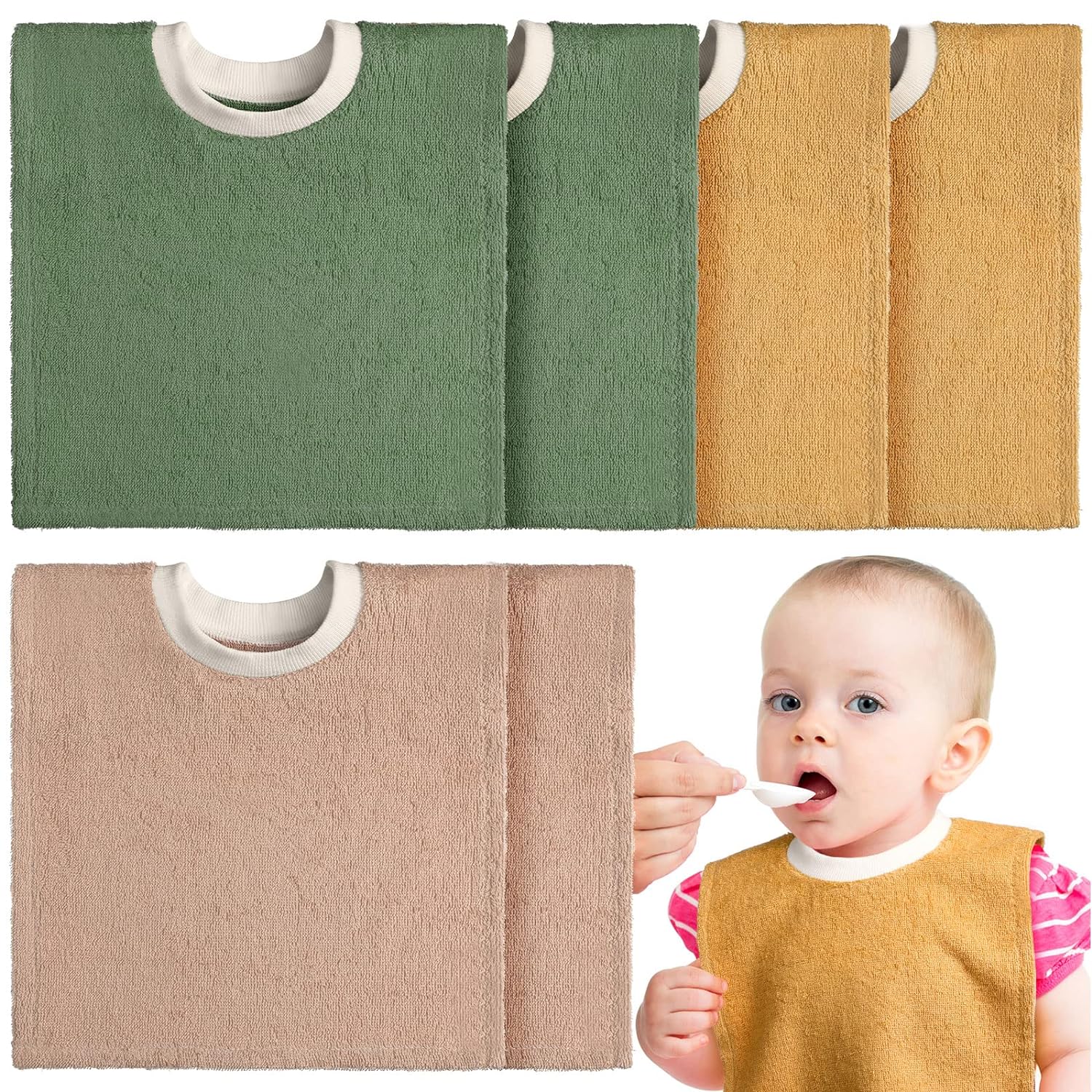 6 Pcs Pullover Baby Bibs Cotton Terry Toddler Bibs Absorbent Infant Bibs for Feeding and Drooling Towel Slip on Bib (Lively Color) - Image 1